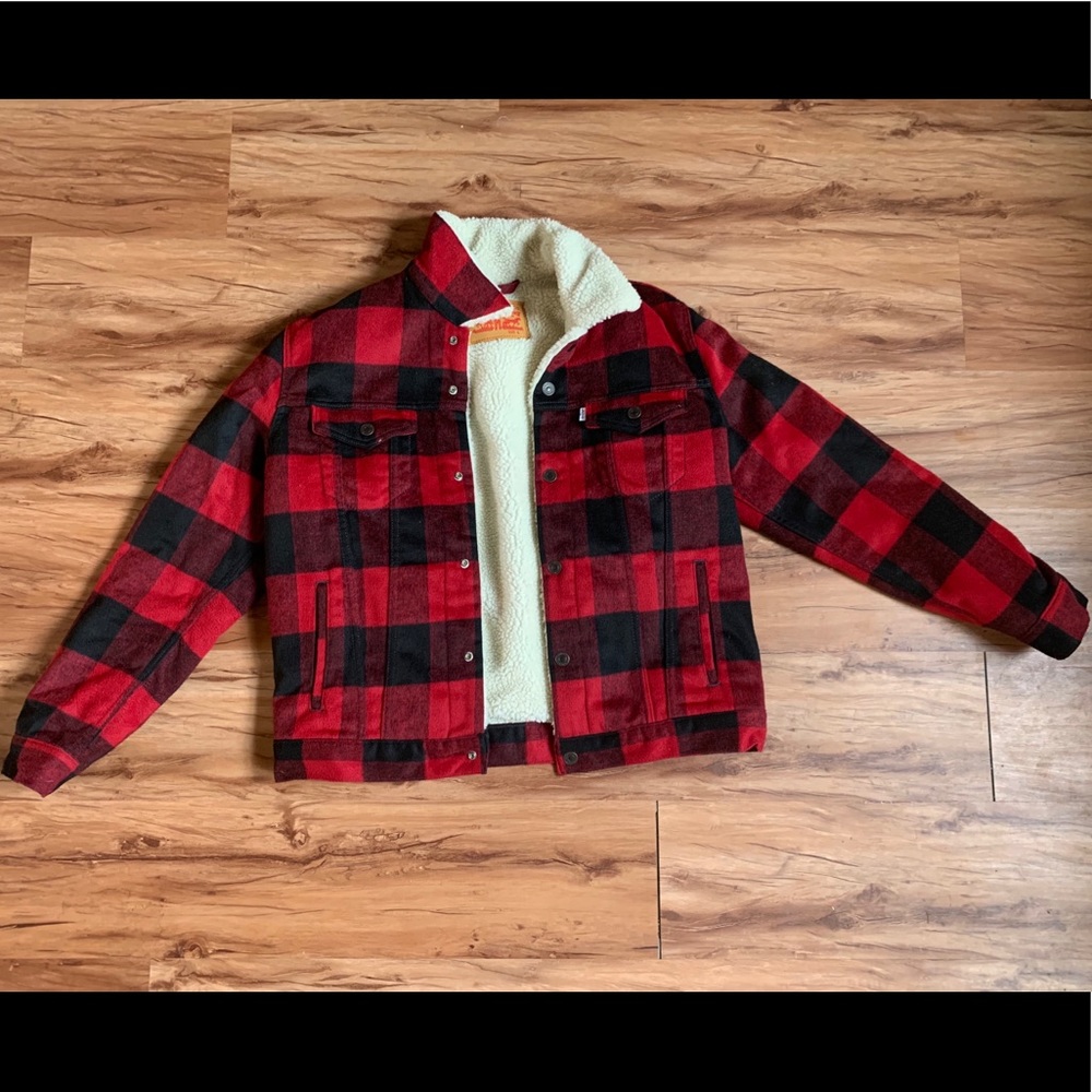 Levi’s Sherpa Buffalo Print Button Coat